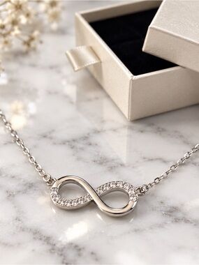 Infinity Pendant Necklace with Crystals and Gift box